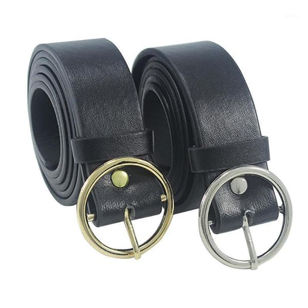 

belts women belt fashion pu leather metal round pin buckle party dress decor waistband size 105cm1, Black;brown