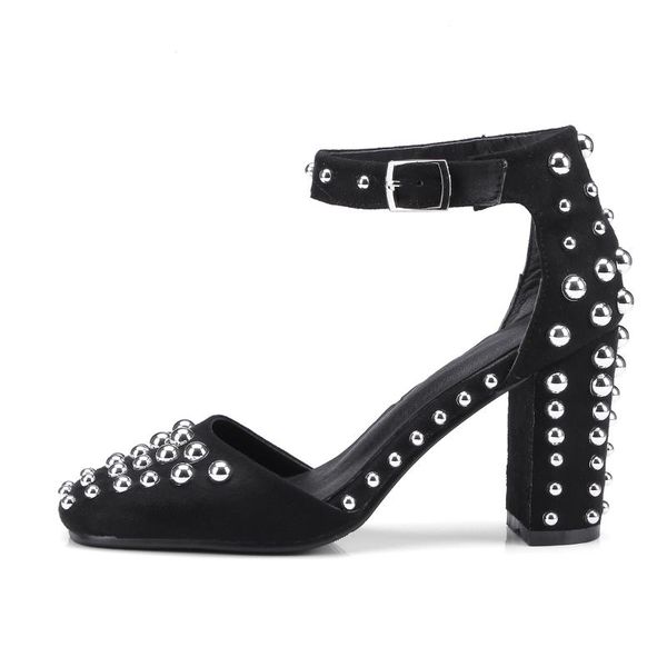 

moraima snc summer fashion high heel sandals large size casual rivet cover thick with women's shoes, Black