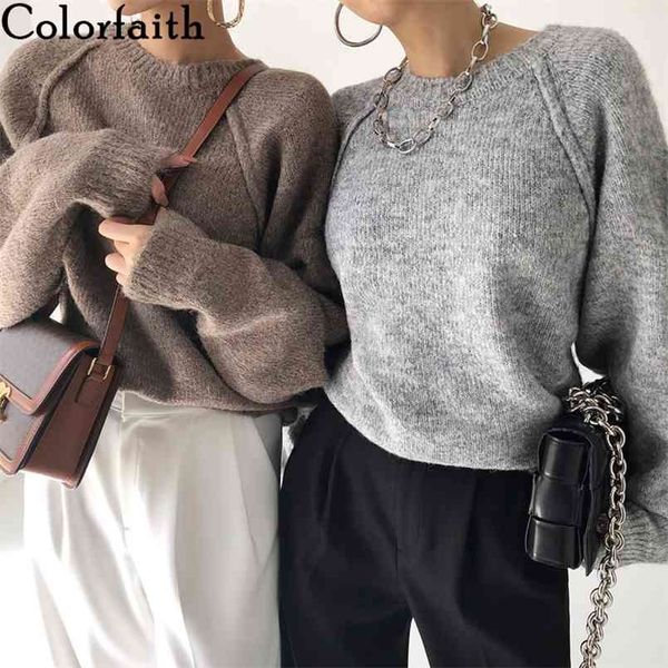 

colorfaith spring winter women sweater knitted oversize wild fashionable warm vintage femininas pullovers sw921 210806, White;black