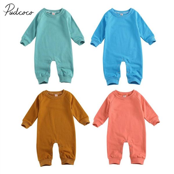 

children baby girl boy romper toddler long sleeve jumpsuits crew neck solid kids crotch button cotton blue yellow spring autumn