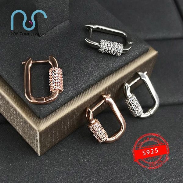 

hoop & huggie popzone rose gold platinum buckle earring s925 sterling silver fashion ear ring lock shape brand original luxury jewelry, Golden;silver