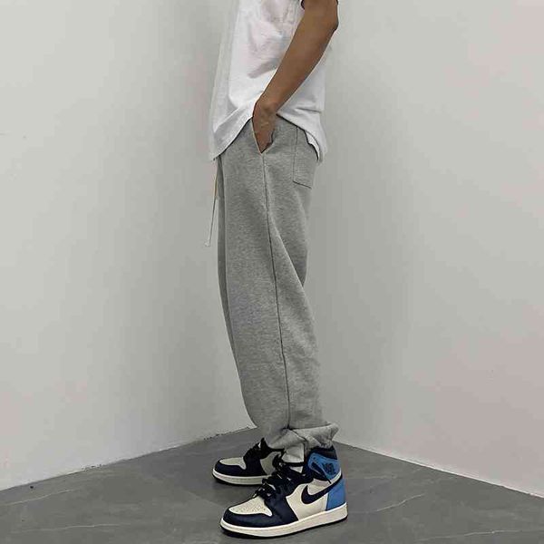 

1akinzhi high street loose legged versatile grey fog drawstring casual sports pants men's and women's fashion, Black