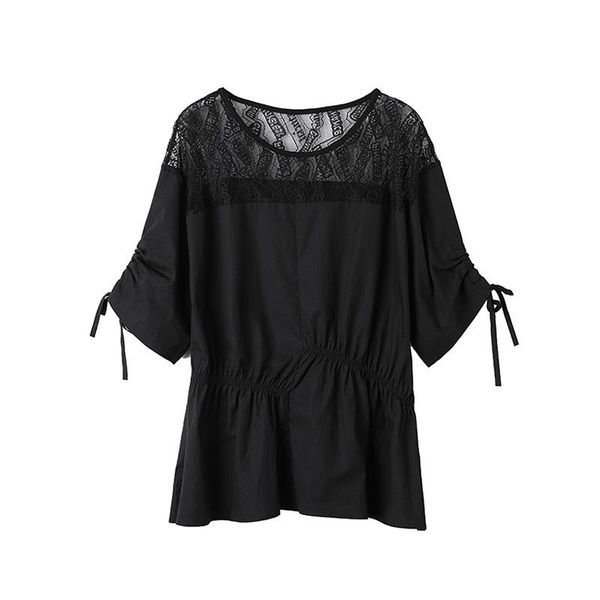

women's blouses & shirts shirt summer 2021 loose and slim round neck half sleeve lace stitching solid color 2-267#], White