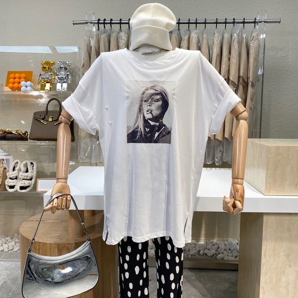 

polos niche design print large style torn short top, White