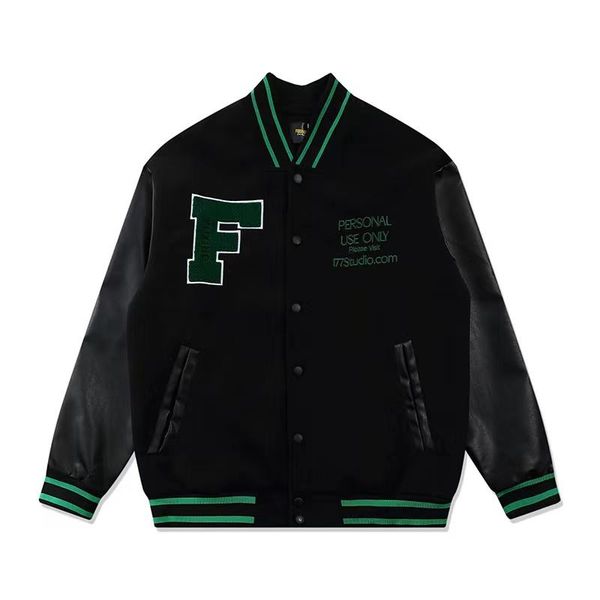 

men's jackets pu leather patchwork loose vibe baseball jacket, Black;brown