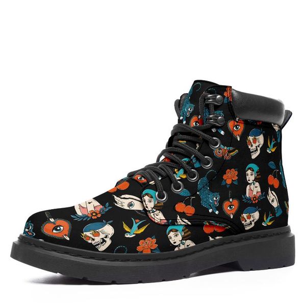 

boots girl personality plush customized sneakers on-demand printing metal hole lace-up shoes winner for men and women, Black