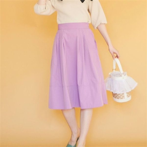 

simple solid high waist skirt women spring all match folds jupe femme office lady casual soft a line skirts summer 210514, Black