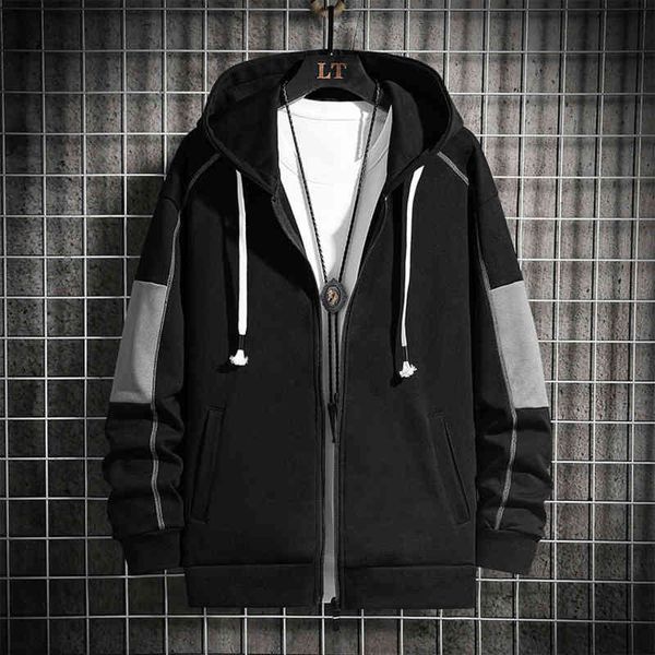

2021 new spring zip loose men's sports cardigan hooded ns casual sweater, Black