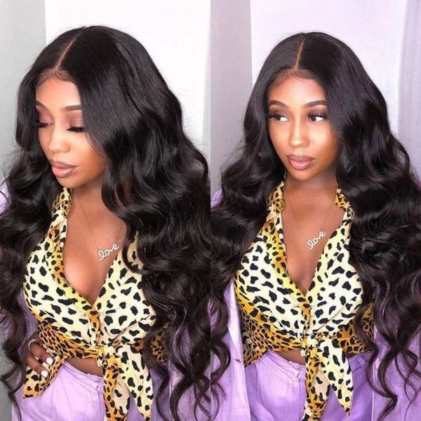 

lace wigs middle part wig body wave front 13*1 peruvian human hair pre plucked with baby, Black;brown