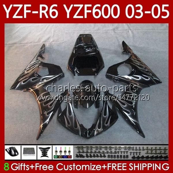 Серебряные пламя мотоцикл обтекали для Yamaha YZF-R6 YZF600 YZF R 6 600 CC YZFR6 03 04 05 Кузов 95NO.102 YZF R6 600CC 2003 2004 2005 CoSling YZF-600 03-05 OEM Body Kit