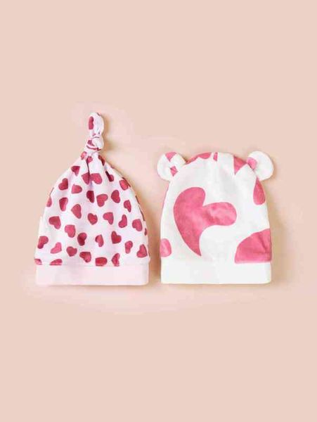 

2pcs baby heart print hat she, Yellow