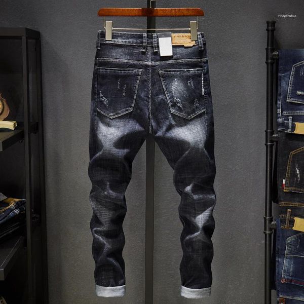 Jeans masculinos Moda Moda Mens Marca Robin 2021 Hip Hop Primavera Outono rasgado para Homens Solid Algodão Comprimento Completo Mid Black Color Venda1