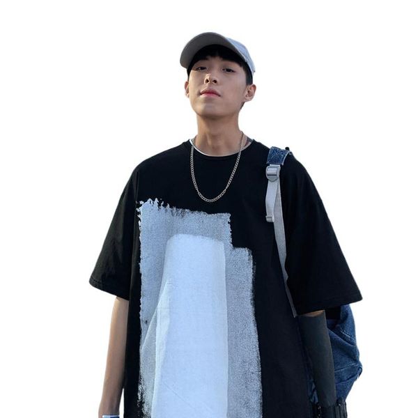 

men's t-shirts short sleeve t-shirt fashion brand loose casual 5 / 4 hong kong style trend versatile printed half, White;black