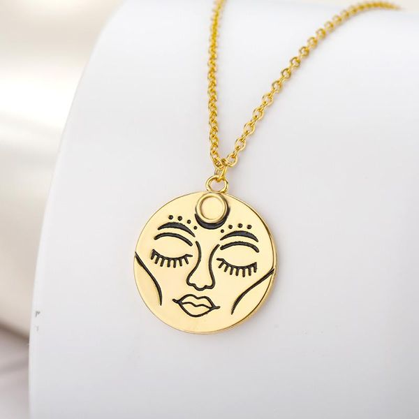 

pendant necklaces tarot sun moon necklace for women stainless steel vintage gold chain choker aesthetic jewelry collier femme, Silver