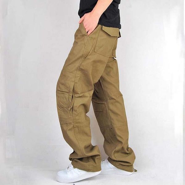 

autumn spring cargo pants side zipper pocket men cotton straight loose baggy harem hip hop casual joggers male trousers men's, Black