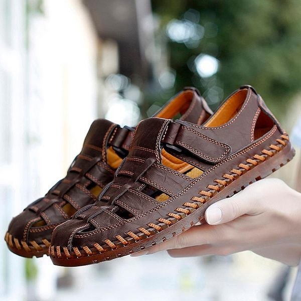 

sandals 2021 genuine leather men shoes cow mens summer men's sandal male, Black