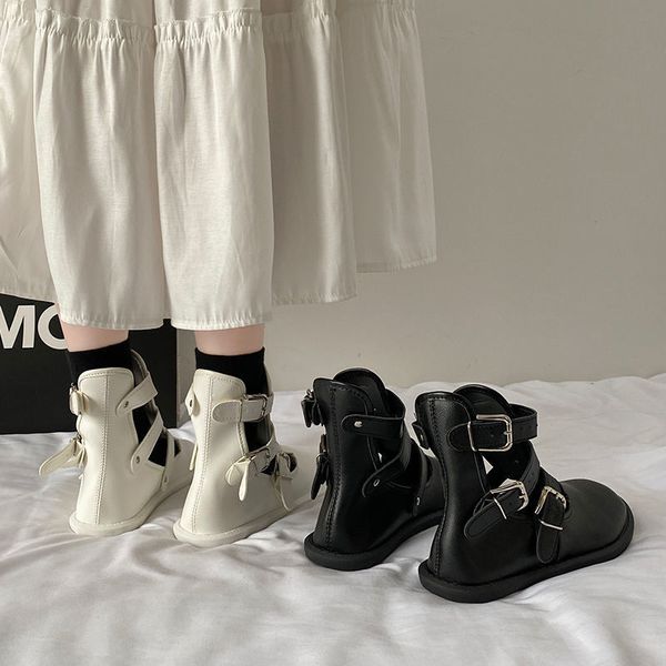 

round toe med heel boots women shoes autumn boots-women booties ladies lace up luxury designer lolita black 2022 rubber flat