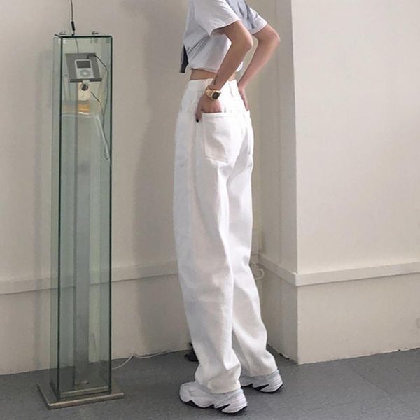 

women's jeans women vintage high waist denim pockets fashion streetwear trendy ulzzang chic straight washed loose casual students est, Blue