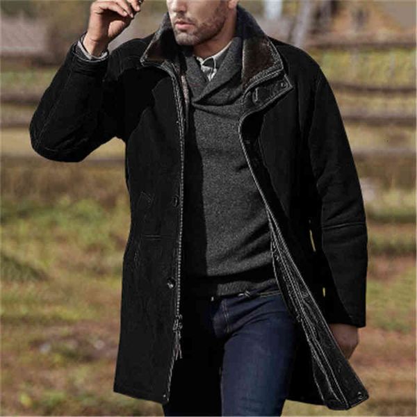 

men's wool & blends man woolen coat fashion long sleeve cardigan single breasted zipper windbreaker outerwear male winter casual lapel, Black