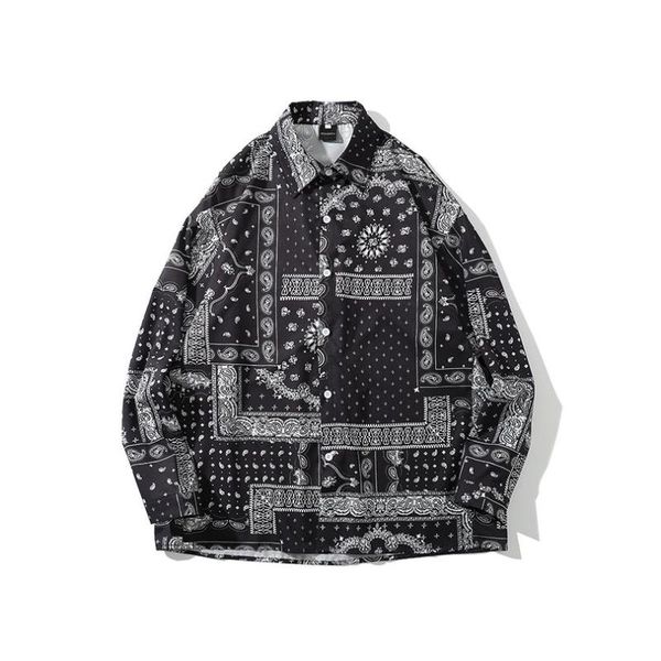 

men's casual shirts geometric bandana shirt men retro long sleeve loose hip hop paisley graphic outwear 2021 summer spring, White;black