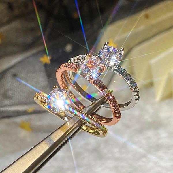 

wedding rings white zircon cubic elegant female jewelry trendy crystal engagement design gift for women, Slivery;golden