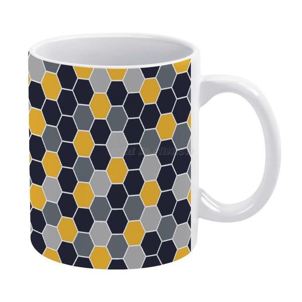 

yellow and gray hexagon white mug glitter pillow case for sofa decorative party pattern grey dark blue geome