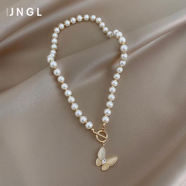

chains high-grade pearl necklace female opal butterfly ins cold wind temperament collarbone online celebrity jewelry, Silver
