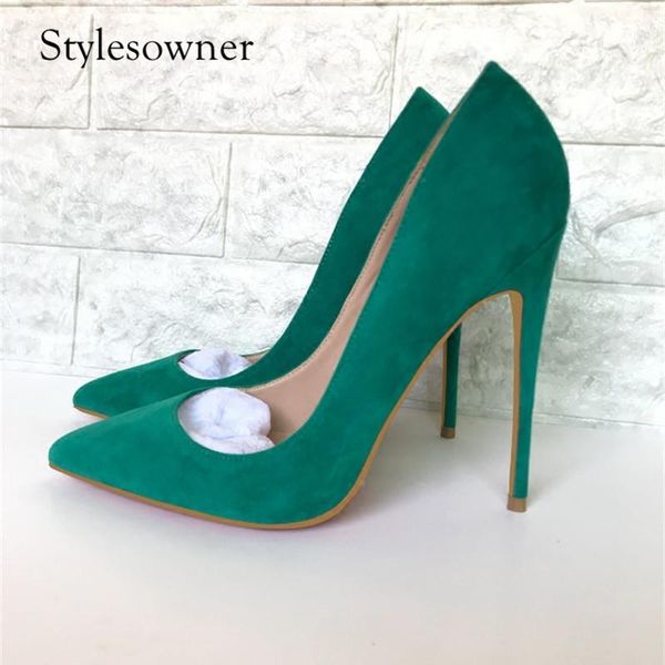 

stylesowner 2021 design spring all-match green flock pointed toe high heels pumps 12//8cm concise look thin party dress shoes, Black