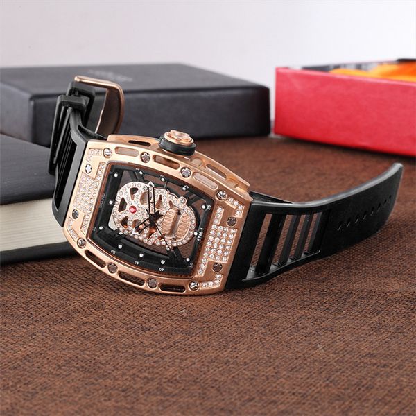 

designer watch brand table luxury es skeleton king sky star men domineering personality full diamond hip hop hollowed out wine barre, Slivery;brown