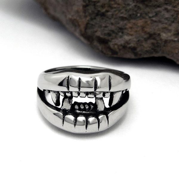 

cluster rings men ring skull unique gothic stainless steel satanic demon exaggeration black biker gift statement jewelry, Golden;silver