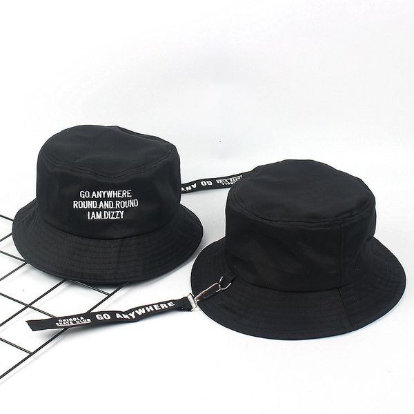

harajuku personality long belt fisherman's hat men's letters embroidered versatile hat girl student trend hip hop basin hat
