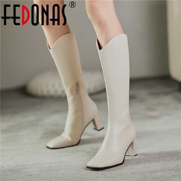 

elegant female knee high boots for girls fall winter wedding party genuine leather shoes woman 210528, Black