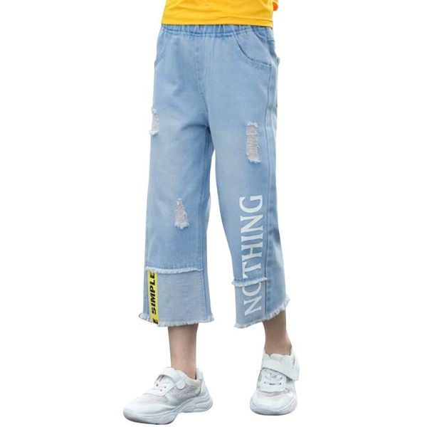 

jeans girl letter children's ripped for girls hole kid spring autumn clothes 6 8 10 12 14, Blue