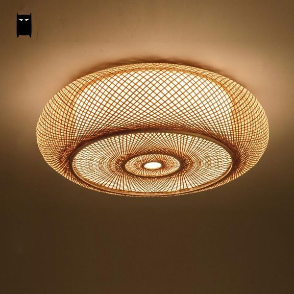 

ceiling lights hand-woven bamboo wicker rattan round lantern shade light fixture rustic asian japanese plafon lamp bedroom living room