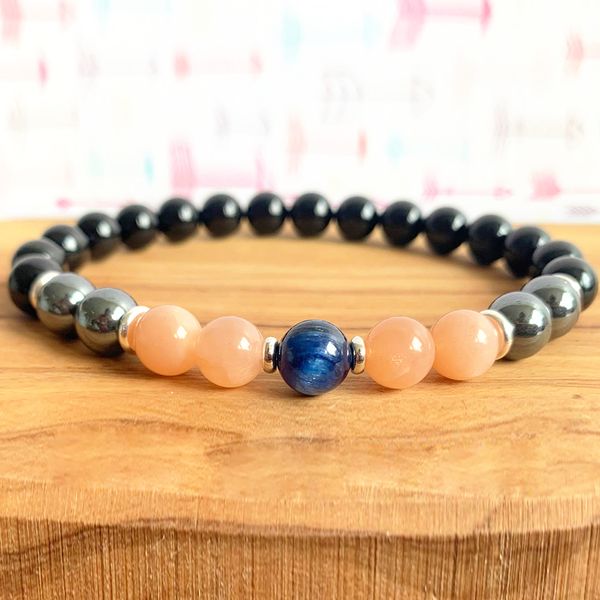 MG1009 Blue Kyanite Bracelet Sunstone Гематит черный турмалиновый запястье Мала Отрицательная защита энергии