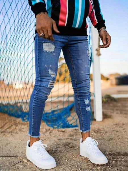 

men ripped raw cut skinny jeans y3py#, Blue