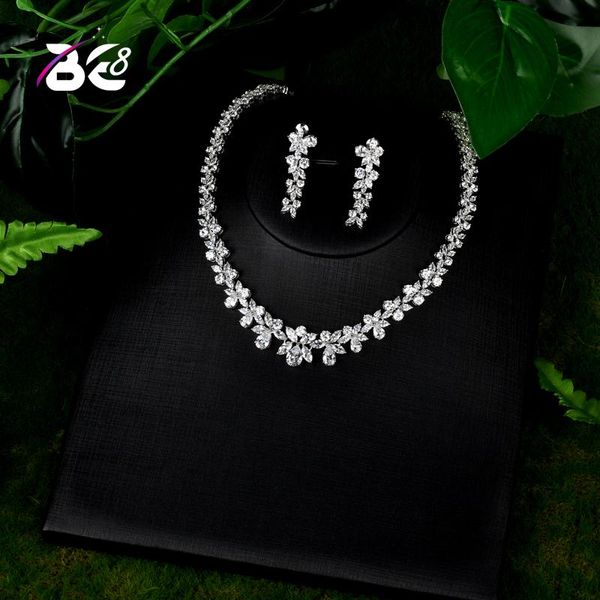 

earrings & necklace be 8 luxury bridal jewelry sets exquisite flower shape cubic zirconia crystal brilliant bijoux for women s098, Silver