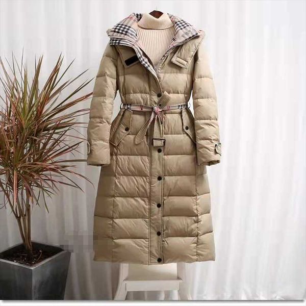 

women's down & parkas long jacket women over the knee 21 autumn and winter high-end fashion hooded temperament long-sleeved waist slim, Black