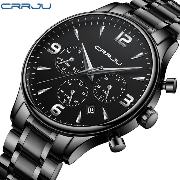 

relogio masculino crrju brand luxury men's sports chronograph watches quartz date clock army military waterproof wrist watch 210517, Slivery;brown