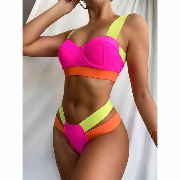 Push up Bikinis High Waisted Swimsuits para Mulheres Swimwear Brasil Biuini Swiming Ternas Beachwear Tanga Banheira 210629