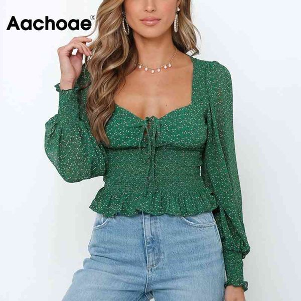 

vintage floral print ruffles cropped blouse women bow tie square collar tunic shirt female lantern long sleeve 210413, White