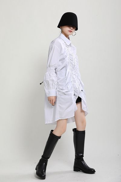 

Msxu European and American fashion plied shirt niche design irregular lantern sleeve dress, Black;gray