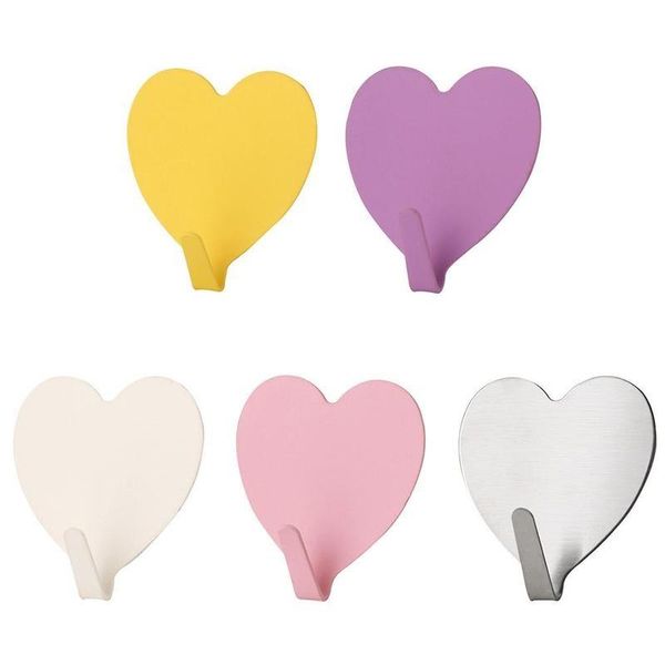 

hooks & rails 1pc cute heart shape self adhesive steel strong sticky wall door hang kithcen bathroom storage organizer