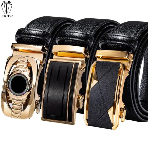 

belts black genuine leather mens gold automatic buckles waistband ratchet strap for dress jeans casual wedding gift, Black;brown