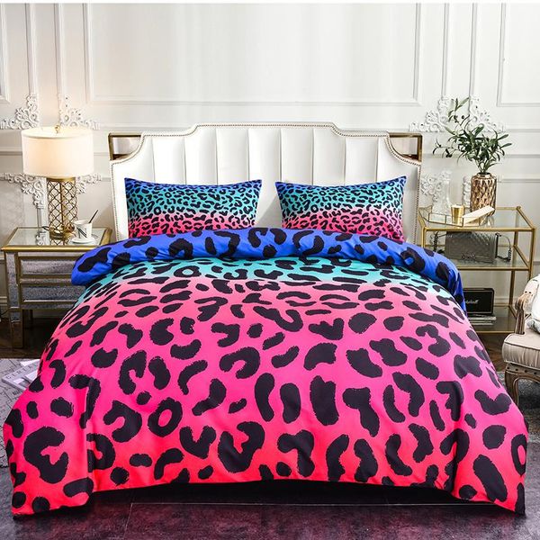 

bedding sets fashion luxury pink 3d print leopard duvet cover  king single size pillowcases gradient color bed