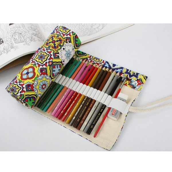 

fashion pattern canvas roll-up pencil wrap 36/48/72 holes travel drawing coloring pencils pouch for artist bags