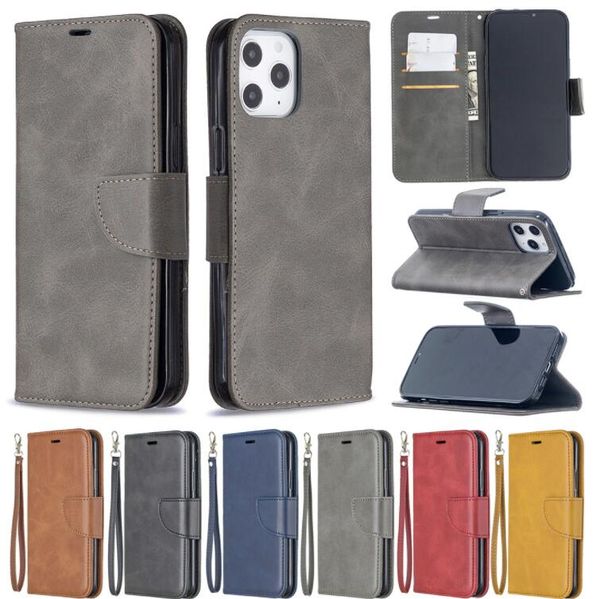 Brieftaschen-Handyhüllen für iPhone 12 Mini 11 Pro X XR XS Max 8 Plus LG K42 K61 K51 Stylo 5 K50/Q60 einfarbiges PU-Leder Flip Stand Cover Case