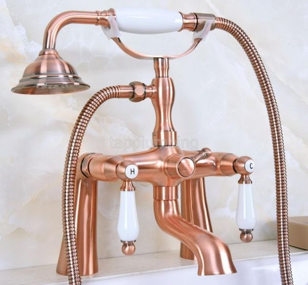 

bathtub faucets antique red copper deck mounted clawfoot faucet filler mixer with handheld shower wna174