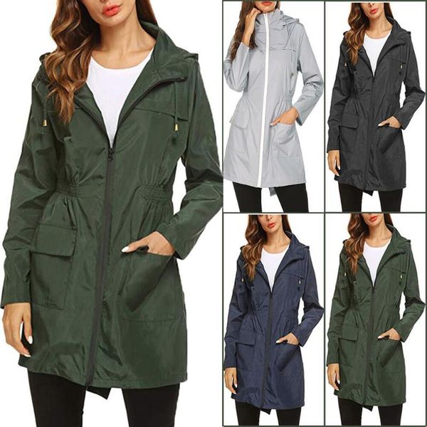

women's jackets women autumn long coat solid full sleeve rain jacket outdoor plus waterproof hooded raincoat windproof, Black;brown