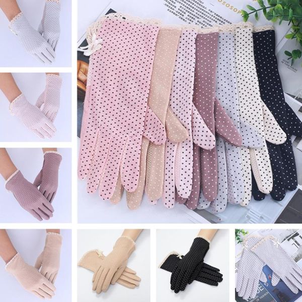

five fingers gloves sun protection cotton summer for women dot bow women' thin female drive suncreen slip-resistant, Blue;gray